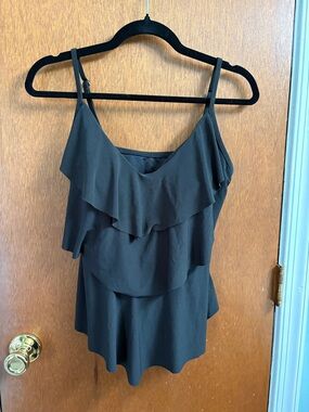 Aqua Green Black Ruffle Layered Swim Camisole
